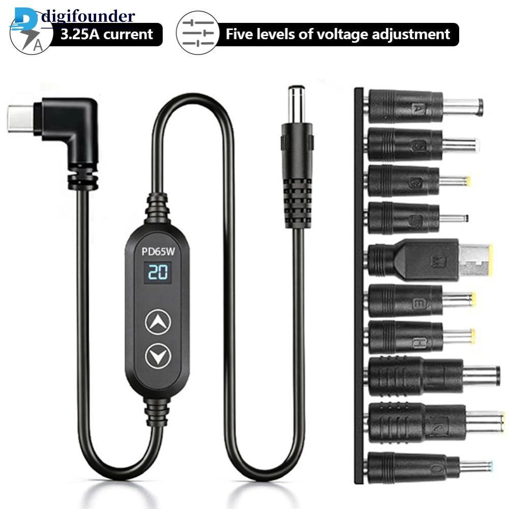 DIGIFOUNDER Universal 65W Type C To DC PD สายอะแดปเตอร์อะแดปเตอร์ปรับ 5V 9V 12V 15V 20V Boost Line T