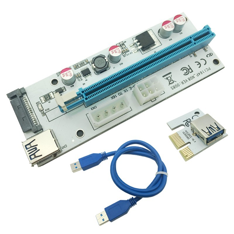 สีขาว PCI-E Riser 008 Express 1X 4x 8x 16x Extender PCI E USB Riser 008S อะแดปเตอร์การ์ด SATA 15pin 