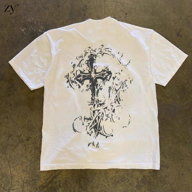 ZY 2026 เสื้อยืดครึ่งแขน ยูนิเซ็กซ์ ทรงหลวม ลายกากบาท ฤดูร้อน มีหลายสี ผ้าคอตตอนผสม ส่งไทย
