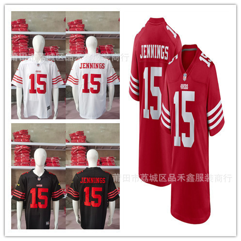 ส่งเร็ว!!เสื้อรักบี้ NFL 49ers San Francisco 49ers 15-JENNINGS เสื้อเชิ้ตผู้ชาย