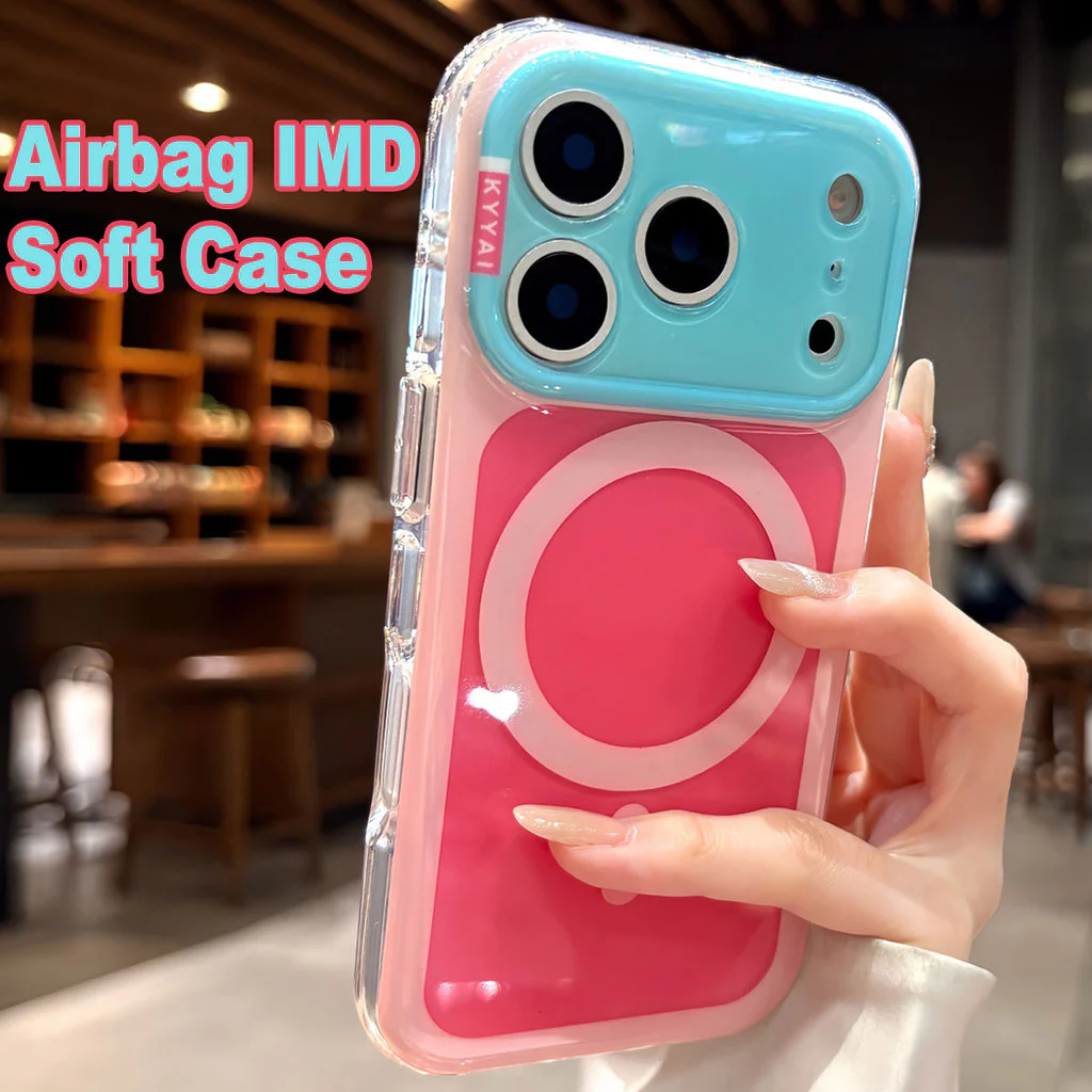 ถุงลมนิรภัยครอบคลุมเต็มรูปแบบ drop-proof IMD soft edge กรณีแม่เหล็กหน้าต่างขนาดใหญ่สําหรับ iPhone 14 15 16 17 Pro Max 15PROMAX ล้อมรอบอย่างเต็มที่กันกระแทกฝาหลังปลอก