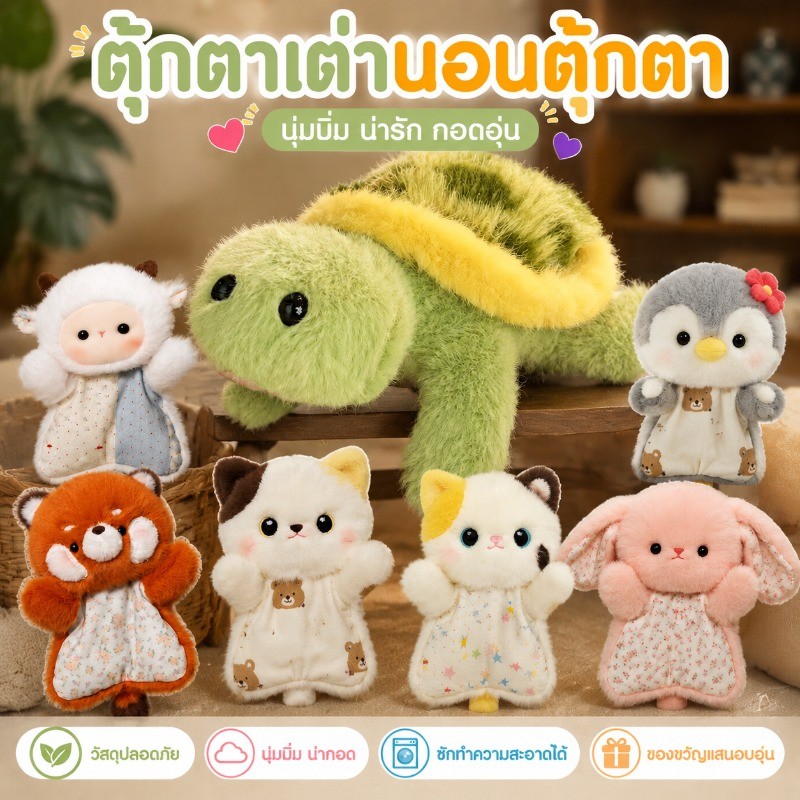 ตุ๊กตาเต่านอนตุ๊กตา หมอนถั่ว ของเล่นตุ๊กตาสัตว์น่ารัก ตุ๊กตาปลอบใจสำหรับเด็ก ขนปุยสั้นนุ่ม พร็อพของขวัญวันเกิด
