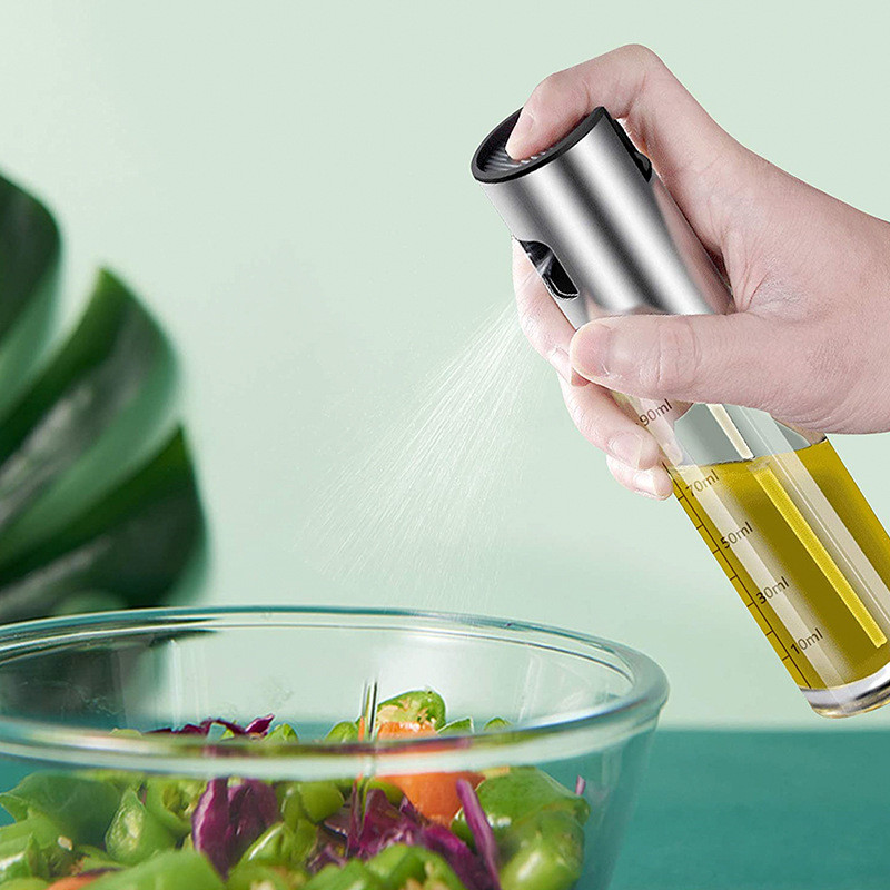 Food-grade glass oil spray bottle, press-type household spray soy sauce bottle with scale, barbecue 