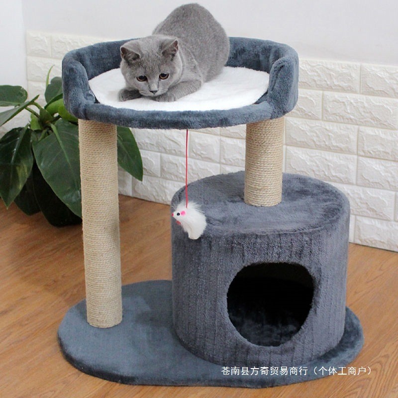 Senior cat owner recommends a fun cat climbing frame with sisal posts for claw sharpening, a large c