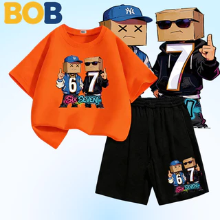 BOB [พร้อมส่ง] ชุดเด็กชาย kidsเสื้อยืดเด็ก67ลวดลายพิมพ์ เสื้อยืดเด็ก คอตตอน ชุดสูทเด็กผู้ชาย ชุดลำลอง 2ชิ้น แฟชั่น สำ-5-