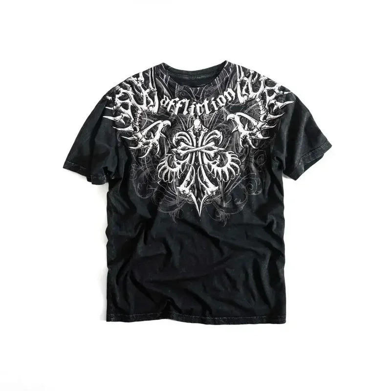 Y2K เสื้อยืดเรโทร เสื้อผ้าสบายๆ สไตล์พังก์ ฮิปฮอป ลายพิมพ์ เสื้อยืดขนาดใหญ่ คอกลม ผ้าฝ้าย เสื้อแขนสั้น