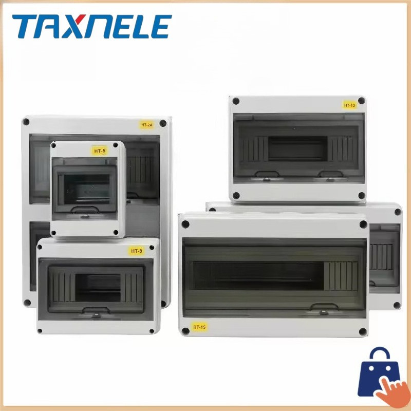 TAXNELE ตู้คอนซูมเมอร์กันน้ำ IP65 กล่องใส่เบรกเกอร์ ตู้เปล่า HT-02 HT-12 ตู้คอนซูมเมอร์ กันน้ำ แบบมีฝาปิดใส สำหรับ AC/DC