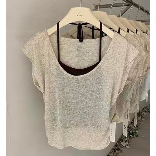 Classy Big U-คอสั้นเสื้อยืดผู้หญิง Halterneck Camisole Slim-fit Slimmer ดูแคบเอว Commuter Light Top 