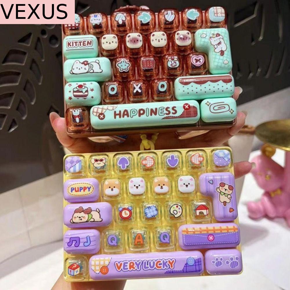 VEXUS ของเล่นปุ่มบีบอัด, การออกแบบน่ารักโปร่งใส Dual-Tone Mini คีย์บอร์ดจี้, สัตว์ไดอารี่จําลองคีย์บอร์ด 26 คีย์คีย์บอร์ดพวงกุญแจแขวน Charm