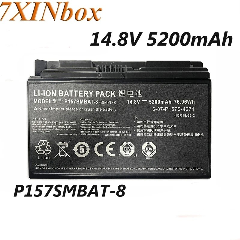7XINbox P157SMBAT-8 14.8V 5200mAh 76.96Wh แบตเตอรี่แล็ปท็อปสําหรับ Clevo Terransforce P157S P157SM P