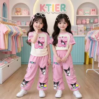 ชุดเซ็ทเด็ก2ชิ้นลาย 67 เสื้อยืดลายการ์ตูน+กางเกงคาร์โก้ สไตล์เกาหลี 9471