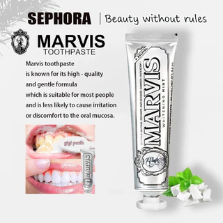 85ML Marvis ยาสีฟัน สดชื่นสูตรคมชัด ยาสีฟันฟันขาว | รุ่นล้างคราบสูบสูตรพิเศษ (คมชัดช่องฟัน ลดกลิ่นปาก สดชื่นตลอดวัน)