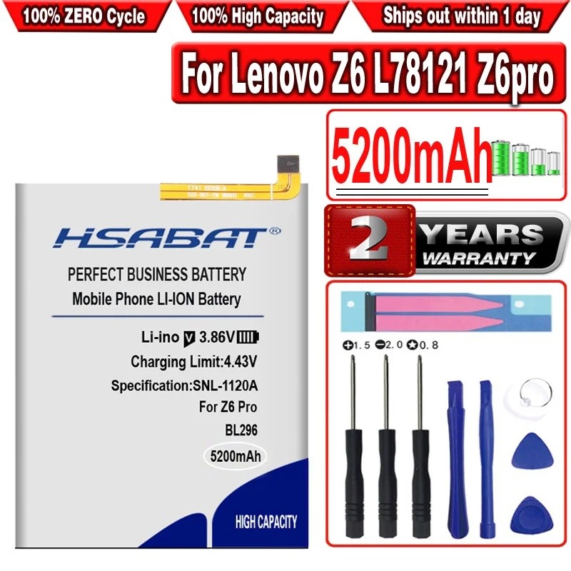 HSABAT 5200mAh BL296 แบตเตอรี่สําหรับ Lenovo Z6 L78121 Z6pro / Z6 pro L78051