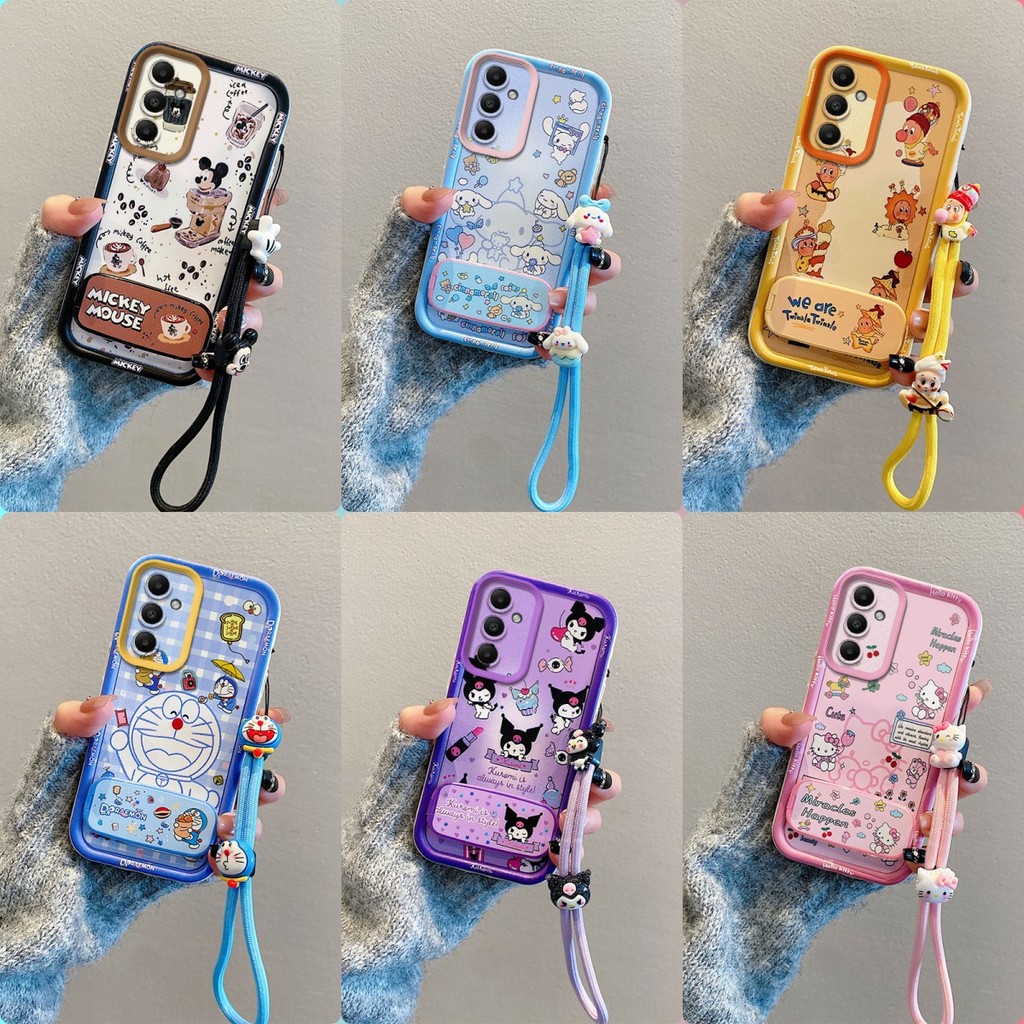 เคส Samsung A17 A37 A57 กระจกลายการ์ตูนน่ารักพร้อมขาตั้งเคสโทรศัพท์