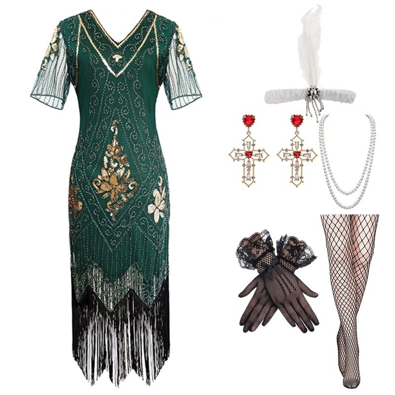1920S Gatesby Suit Flow Dress Party ประจําปีปาร์ตี้จัดเลี้ยงชุดยาว