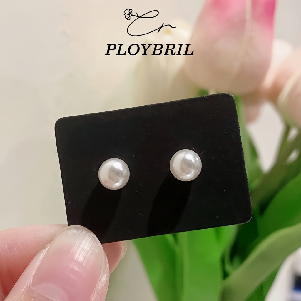 PLOYBRIL ต่างหูมุก ก้านเงิน S925 ต่างหูมุกเทียม ต่างหู 10 มม เรียบแต่หรู ใส่ได้ทุกวัน ต่างหูก้านเงินแท้ E107