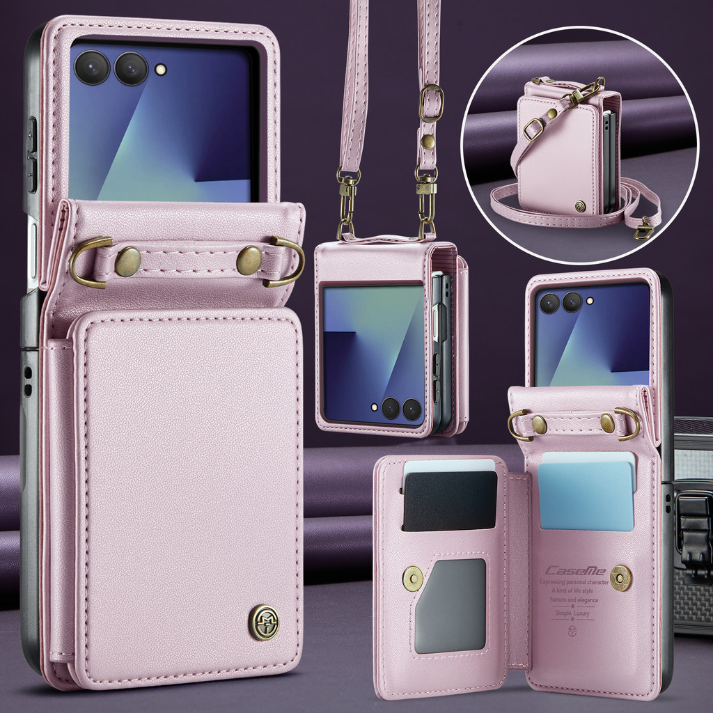 ปลอกหนังสําหรับ Samsung Galaxy Z Flip 7 8 Flip8 ZFlip8 5G High-end หรูหราหนังเคสโทรศัพท์กันกระแทกป้องกันช่องเสียบการ์ดพร้อมเชือกยาวและสั้น