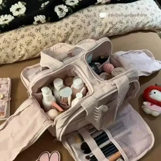 Puffie พร้อมส่ง กระเป๋าเครื่องสำอางผู้หญิงใบใหญ่ เปิดได้ 2 ด้าน นุ่มฟู ใส่อุปกรณ์อาบน้ำ เดินทาง