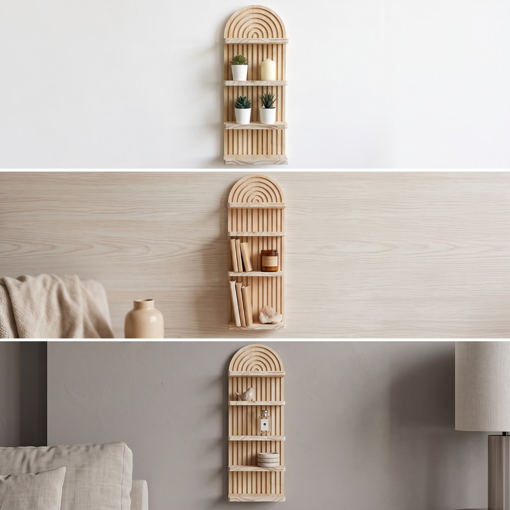 Arched Wall Shelf ตกแต่ง Slatted Wall Shelf Shelf ลอย Minimalist สําหรับห้องนอน, Entryway