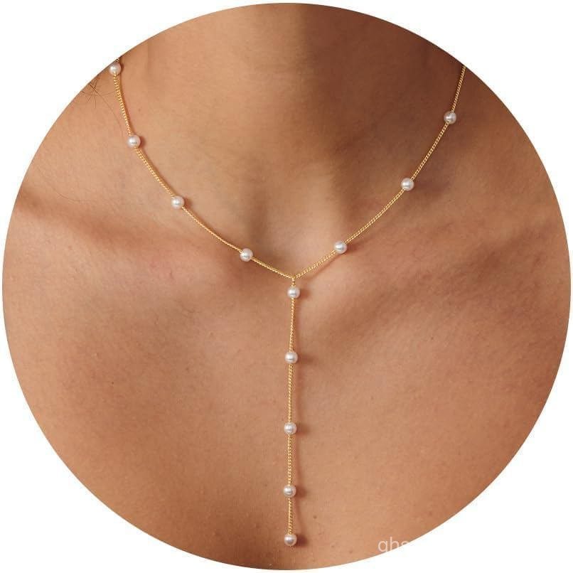 สร้อยคอมุกสําหรับผู้หญิง- 14K Gold-plated/White Gold-plated Dainty Pearl สร้อยคอผู้หญิง CEJ9