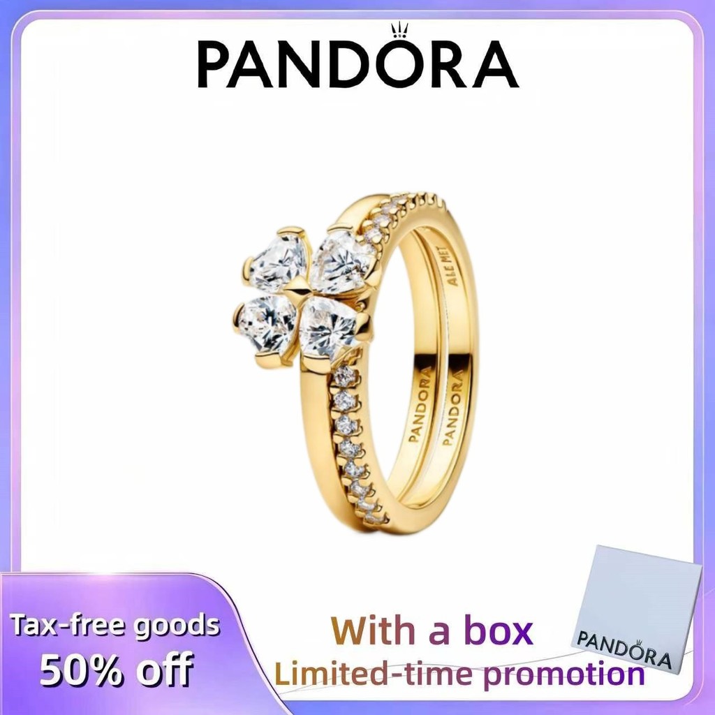 PANDORA (พร้อมกล่อง) เครื่องประดับ Female Elegant Temperament Holiday Love Gift Sparkling Lucky Clov
