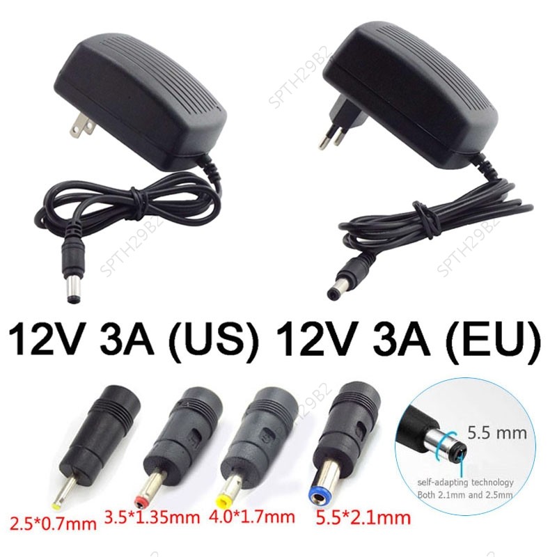 กล้องวงจรปิดอะแดปเตอร์ DC 12V 3A AC 110V-240V Converter 5.5*2.1 มม.4.0*1.7 มม.3.5*1.35 มม.2.5*0.7 มม