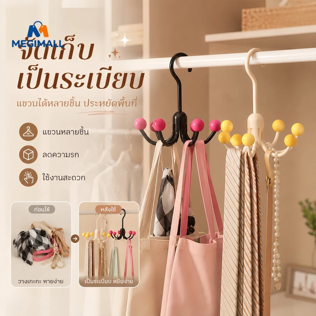 🎀ตะขอติดผนังหมุนได้360 กรงเล็บ ตะขอแขวน ตะขออเนกประสงค์ ที่แขวนของในห้องครัว แขวนในห้องน้ำ