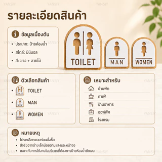ป้ายห้องน้ำ💦 อะคริลิค TOILET WOMEN MAN🚻 สติกเกอร์ป้ายสุขา หญิง/ชาย พร้อมเทปกาวสองหน้า ติดตั้งง่าย