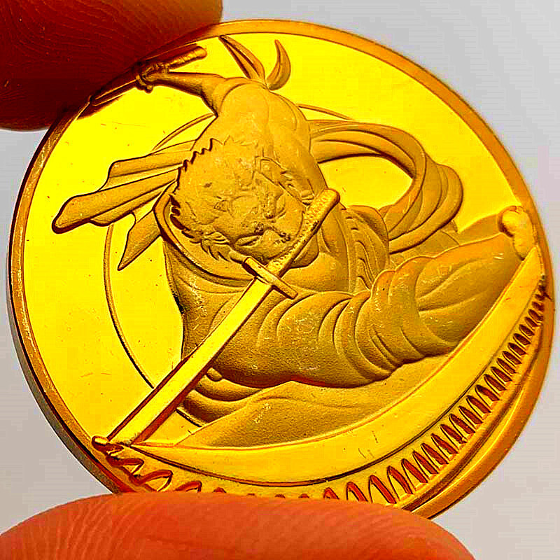 One Piece Zoro ทองเหลือง Gold-Plated เหรียญที่ระลึกเหรียญทอง Hunter สามดาบ Battle เหรียญ 7.29