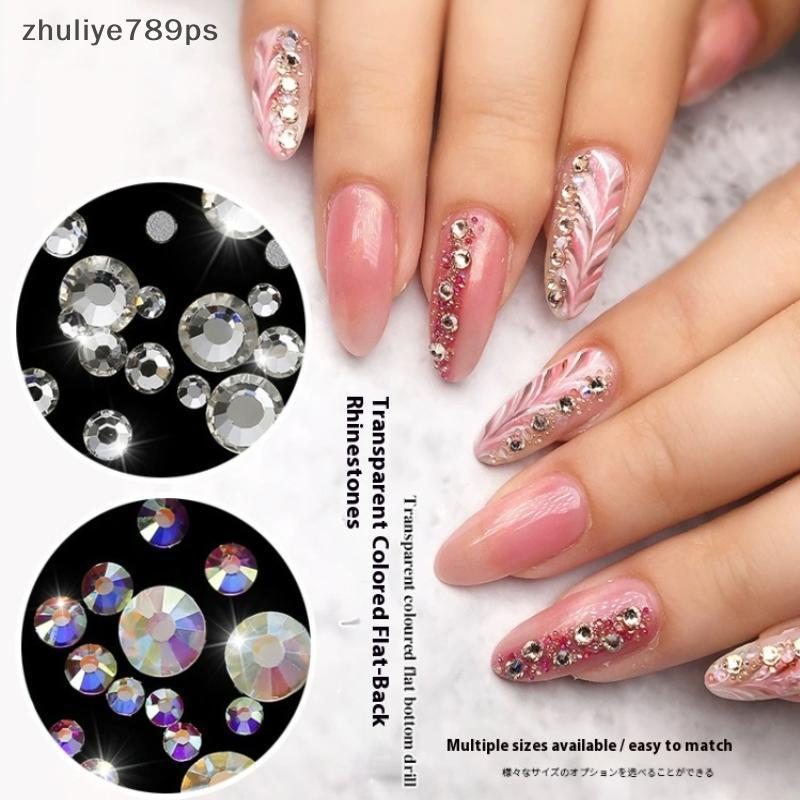 Zuliye789ps] 1440 ชิ้นเล็บ Rhinestones รอบคริสตัล AB แบนด้านล่างเล็บเพชรเล็บอัญมณีแก้ว AB & Clear ชุ