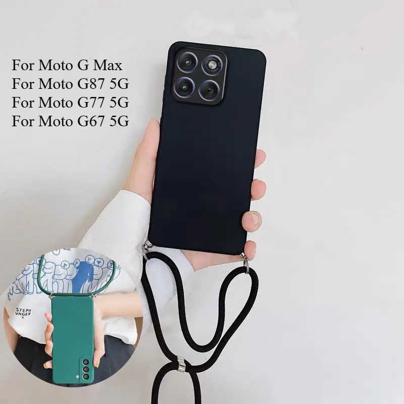 สร้อยคอ Crossbody สายไฟ Lanyard Tpu เคสโทรศัพท์สําหรับ Motorola Moto G Max G87 G77 G67 5G กล้องซิลิโ