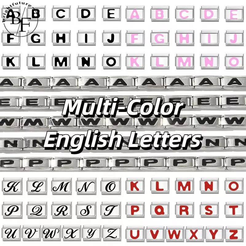หลายสีตัวอักษรภาษาอังกฤษอิตาเลี่ยน Charm สร้อยข้อมือ Fit 9 มม.สร้อยข้อมือสแตนเลส DIY เครื่องประดับทําอุปกรณ์เสริม Retro บุคลิกภาพโมดูลสร้อยข้อมืออุปกรณ์เสริม
