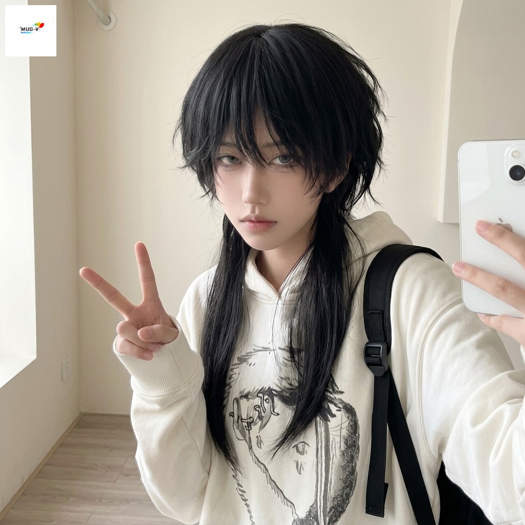 Unisex Jellyfish Wolf Cut Mullet วิกผมยาวสังเคราะห์ 60 ซม. หนังศีรษะธรรมชาติ