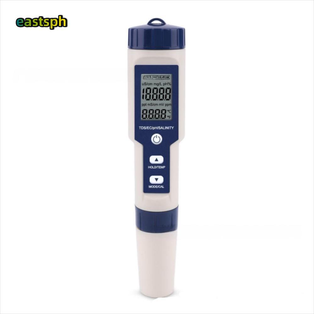 EASTSPH เครื่องทดสอบคุณภาพน้ํา, เครื่องวัด TDS/EC/PH/ความเค็ม/อุณหภูมิดิจิตอล TDS Meter, 5 in 1 เครื