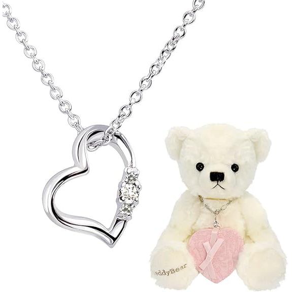 [Sears] Natural Diamond Heart Necklace for Women, Teddy Bear Plush Toy Set, April Birthstone, Diamon