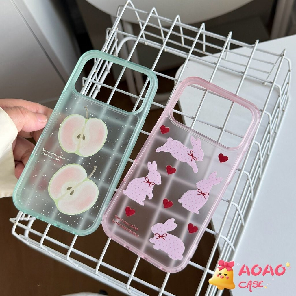เหมาะกับ iPhone 14 17 Pro Max 16 Plus 17 15 Pro 11 12 Xs Max 17 Air 8 Plus 13 ซองมือถือสีชมพูผิวขัดเงา รูปกระต่ายน่ารัก