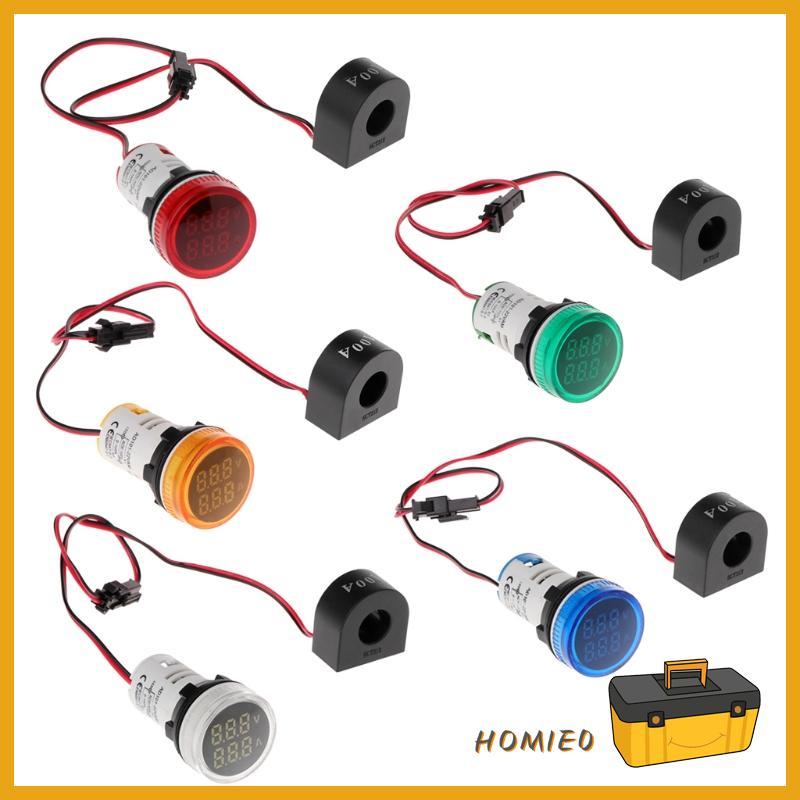 HOMIE0 2 In 1 โวลต์มิเตอร์แอมมิเตอร์ 22mm AC 50-500V 0-100A ติดตั้งง่ายเปลี่ยนได้