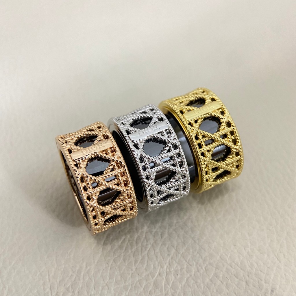 Dior Hollow-out Braided Wide Band Ring, Textured Open-weave Finger Jewellery, Bold Statement Ornamen