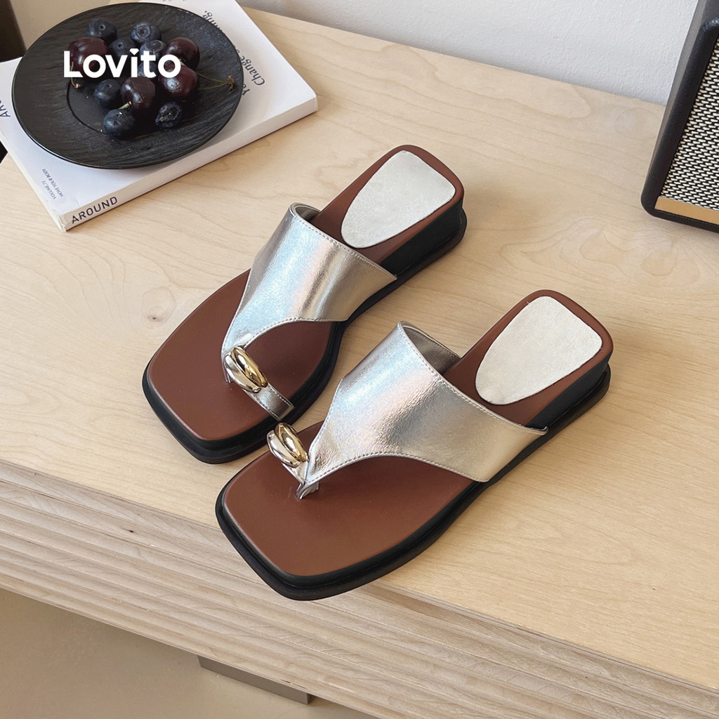 Lovito صندل مسطّح بألوان متباينة — أبيض — صورة 6