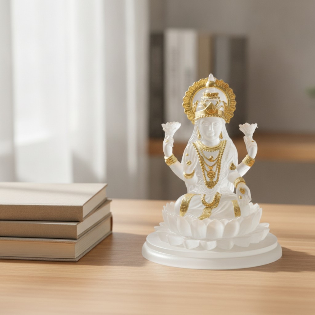 Deity Figurine with Lotus Pestal Tabletop Resin Deity Figurine Deity Sculpture Gold-Accented for Col