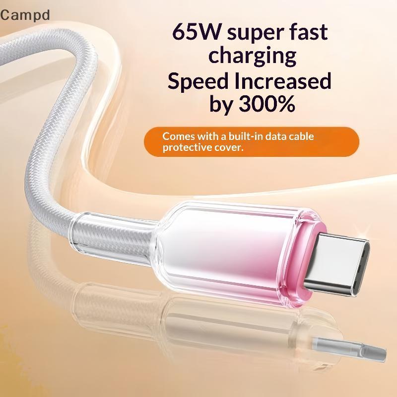 Campd USB C Charger Cord Fast Charging สีสัน Tangle-Free Type C to C Wire สําหรับ 15 โทรศัพท์ Travel