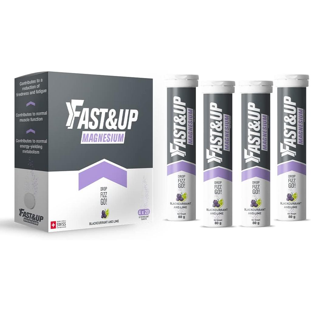 Fast&Up Magnesium - 300mg Magnesium & 10mg Zinc - Saver Multipack - 80 เม็ด (4 x 20) - อร่อยแบล็คเคอ