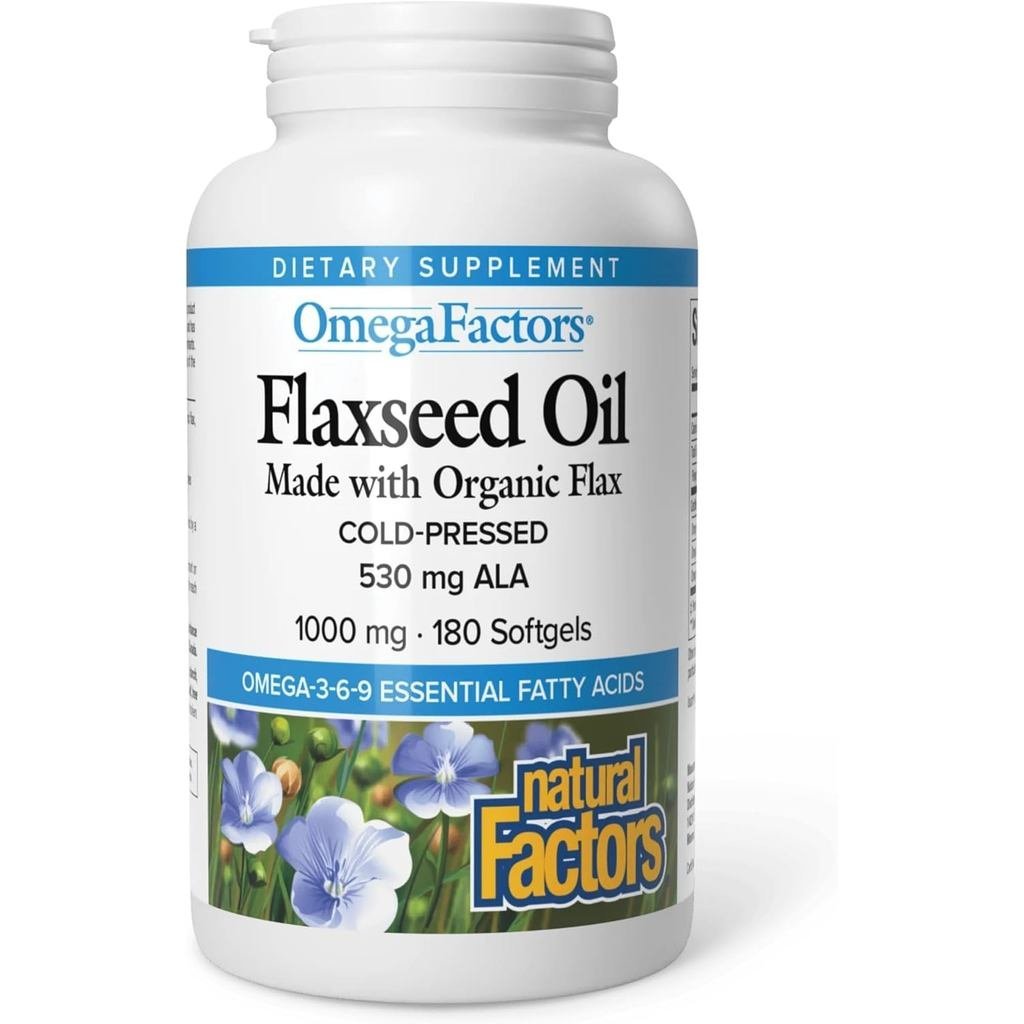 Omega Factors โดย Natural Factors, Flaxseed Oil, รองรับสุขภาพโดยรวมด้วย Omega-3, 6 และ 9 Fatty Acids