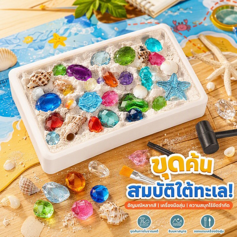 ชุดขุดค้นโบราณคดี DIY ของเล่นขุดสมบัติ อัญมณี ฟอสซิลไดโนเสาร์ พร้อมเครื่องมือ เสริมพัฒนาเด็ก ของเล่นเด็ก