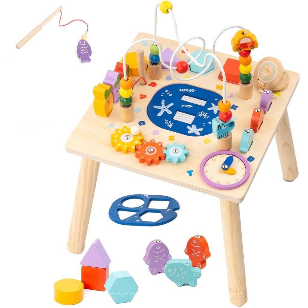 BusyeditionTableTablefor1Year old,9in1woodMontessoriToys|BabyTablewithBeadMazeToysforToddlerSensoryD
