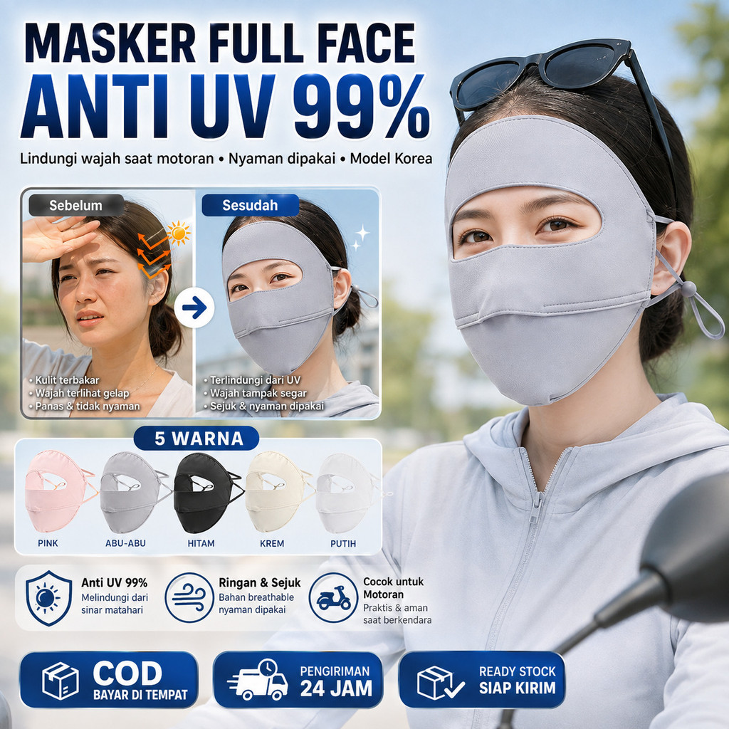 MATAHARI Anti-UV Face Mask สําหรับรถจักรยานยนต์/5 สี/Full Face Mask Anti-UV 99%/Full Face วัสดุ UV A