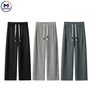 MEFEEE Unisex เกาหลีหลวมกางเกงขากว้างฤดูร้อนบาง Flowy น้ําหนักเบาชายหาดกางเกงขายาวสําหรับชายสีดําสีขาวสีเทา M-5XL