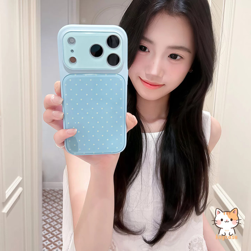 สำหรับ iPhone 13 17 15 16 Pro 11 16 17 13 15 18 12 14 Pro Max เคสซิลิโคนหน้าต่างใหญ่ ลายจุดสีมาเครอนทูโทนเรียบง่าย