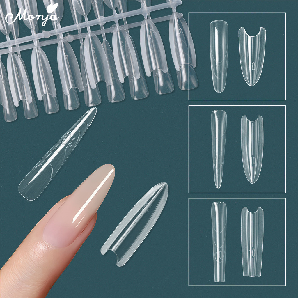Monja 60 ชิ้น/แพ็คแซนวิช Dual เล็บรูปแบบยาว Oval Ballerina Stiletto อัลมอนด์รอบรูปร่าง Extensions แม่แบบ Quick Building Gel ด้านล่างแม่พิมพ์ DIY เล็บขยายเครื่องมือ