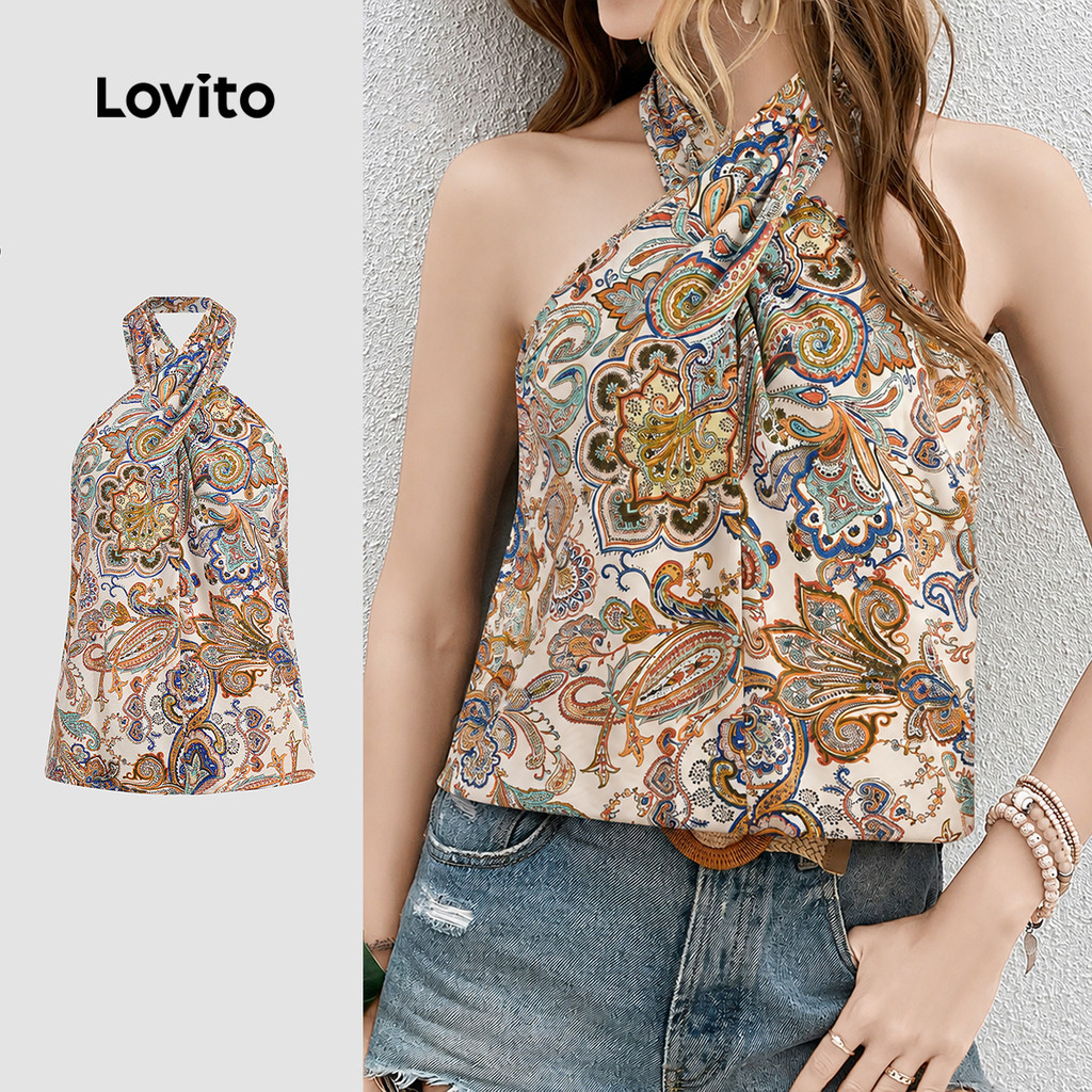 K3-FEB26-L-Ethnic Print Halterneck Top New-TKK3P1D618